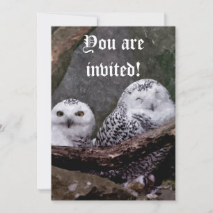 Snowy Owl Pair Woodland Wildlife Art Invitation