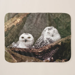 Snowy Owl Pair Woodland Wildlife Art Sherpa Blanket