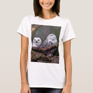 Snowy Owl Pair Woodland Wildlife Art T-Shirt