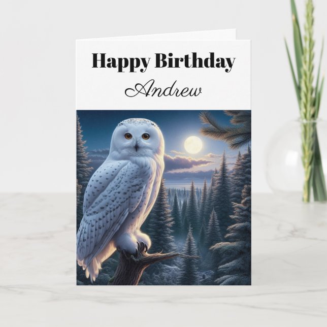 Snowy Owl Personalized Happy Birthday  Card (Front)
