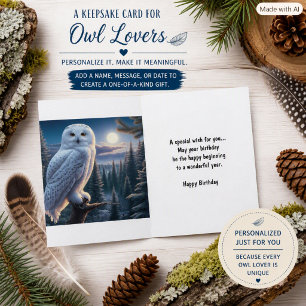 Snowy Owl Personalized Happy Birthday  Card