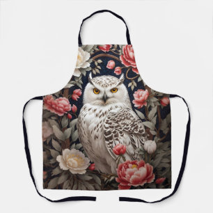 Snowy Owl Pink Peony Flowers Apron