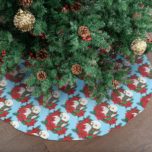 Snowy Owl Red Poinsettias Christmas Brushed Polyester Tree Skirt