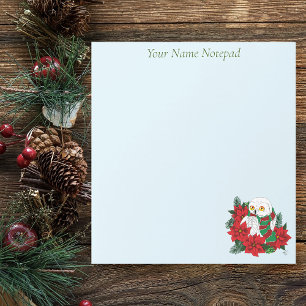 Snowy Owl Red Poinsettias Christmas  Notepad