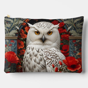 Snowy Owl Red Poppy Flowers Accessory Pouch