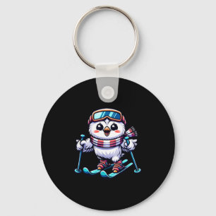 Snowy owl skiing cute owl skier keychain