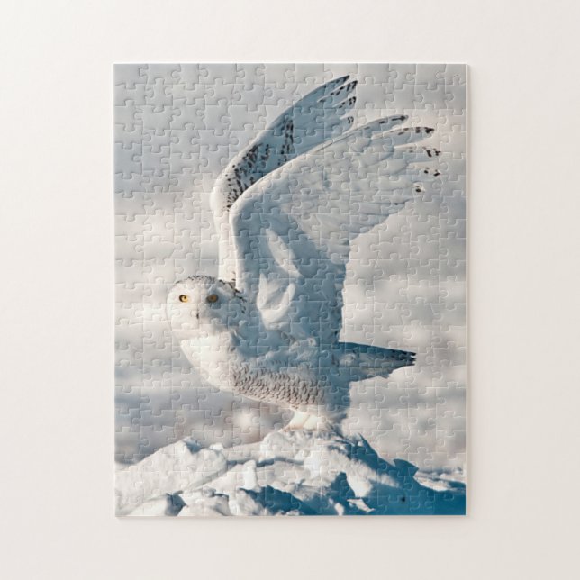 Snowy Owl taking off from snow Jigsaw Puzzle (Vertical)