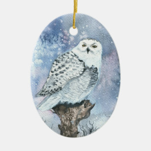 Snowy Owl Wildlife Art Ceramic Ornament