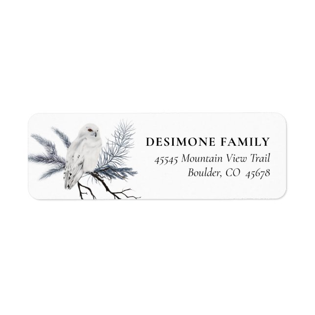 Snowy Owl Winter Christmas Return Address Label (Front)