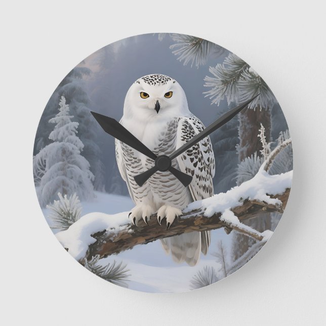 Snowy Owl Winter Portrait Round Clock (Front)