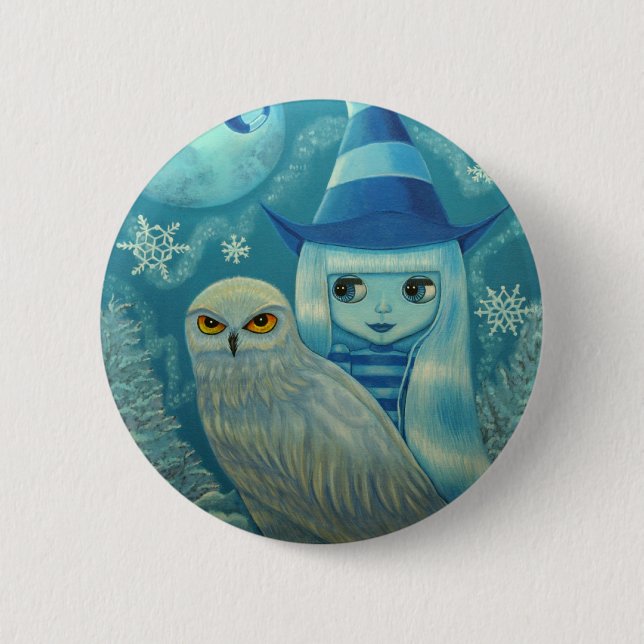 Snowy Owl Witch Button (Front)