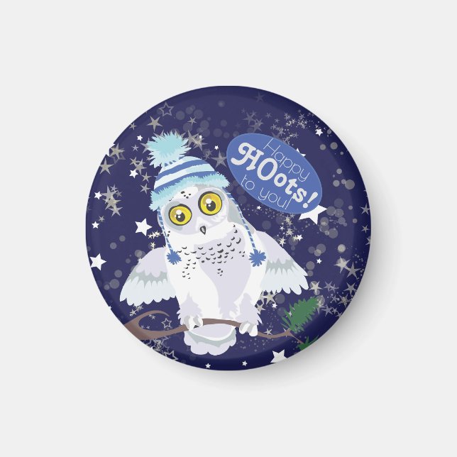 Snowy Owl with Hat  Magnet (Front)