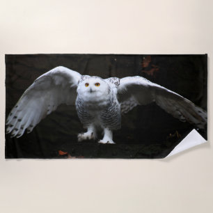 Snowy Owl With Open Wings btcna Beach Towel