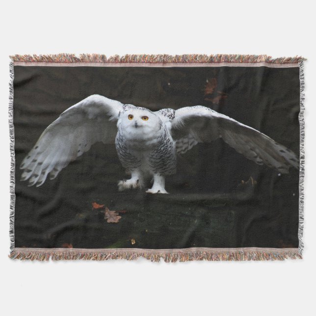 Snowy Owl With Open Wings tbcna Throw Blanket (Front)