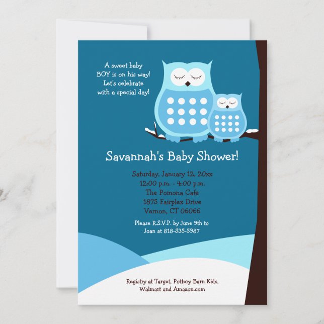 Snowy Owls 5x7 Baby Shower Invitation - Blue (Front)