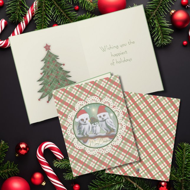 Snowy Owls' Noel Folded Greeting Card (Snowy Owls' Noel Folded Greeting Cards are displayed. )