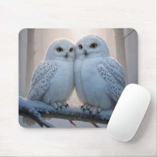 Snowy Owls On a Winter Branch Mouse Pad