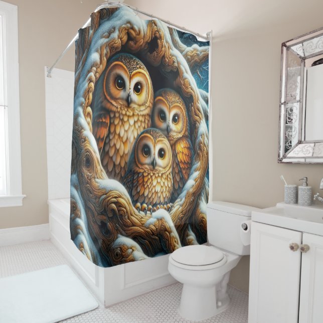 Snowy Owls Shower Curtain (In Situ)