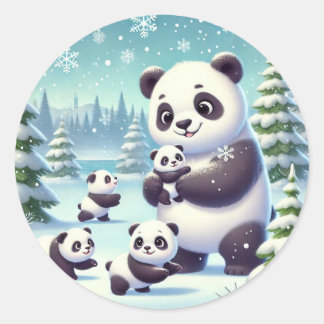 "Snowy Panda Serenity" Classic Round Sticker