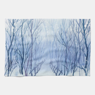 Snowy path in the woods kitchen towel