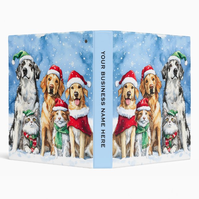 Snowy Paws Festive Cute Christmas Pets Watercolor Binder (Background)