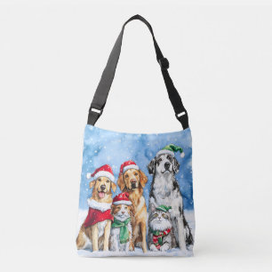 Snowy Paws Festive Cute Christmas Pets Watercolor Crossbody Bag