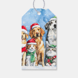 Snowy Paws Festive Cute Christmas Pets Watercolor Gift Tags