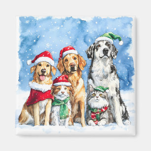 Snowy Paws Festive Cute Christmas Pets Watercolor Magnet