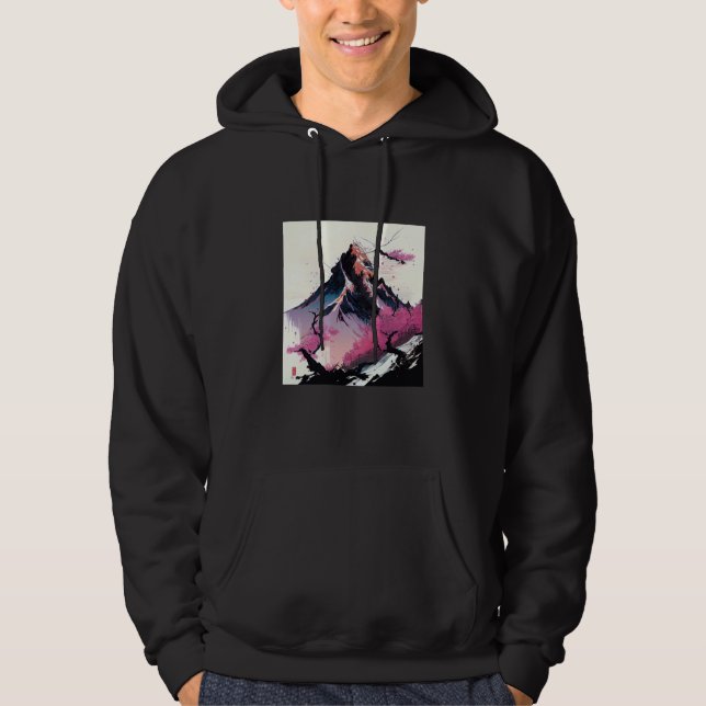 snowy peak mountain Cherry Blossom sharp colors pi Hoodie (Front)