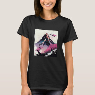 snowy peak mountain Cherry Blossom sharp colors pi T-Shirt