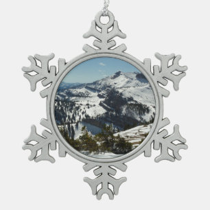 Snowy Peaks of Grand Teton Mountains II Photo Snowflake Pewter Christmas Ornament