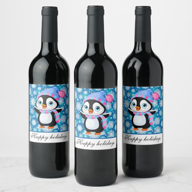 Snowy Penquin   Gift Tags Wine Label (Bottles)