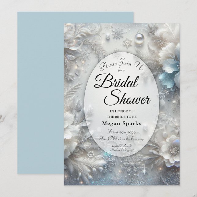 Snowy Petals in Frozen Bloom Bridal Shower Invitation (Front/Back)