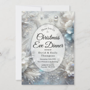 Snowy Petals in Frozen Bloom Christmas Eve Dinner Invitation