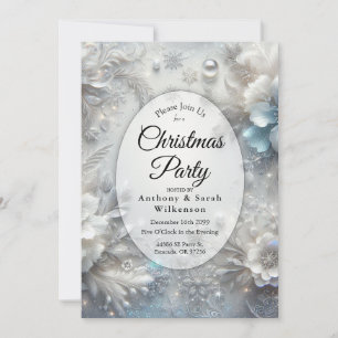 Snowy Petals in Frozen Bloom Christmas Party Invitation