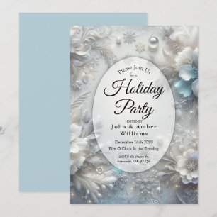 Snowy Petals in Frozen Bloom Holiday Party Invitation
