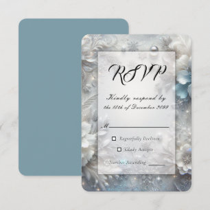 Snowy Petals in Frozen Bloom Wedding RSVP Card