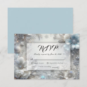 Snowy Petals in Frozen Bloom Wedding RSVP Card