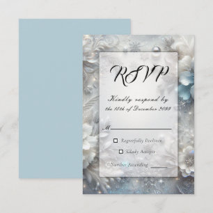 Snowy Petals in Frozen Bloom Wedding RSVP Card