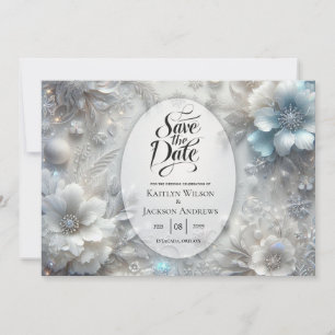 Snowy Petals in Frozen Bloom Wedding Save The Date