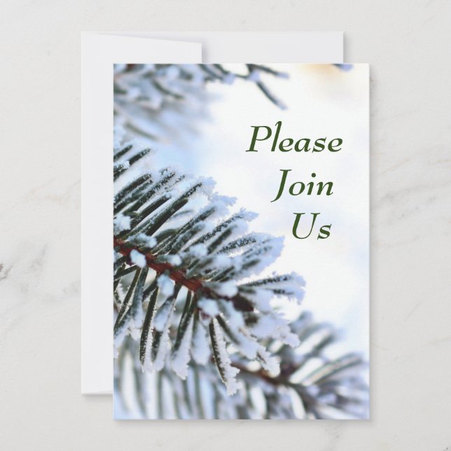 Snowy Pine Branch Invitation (Front)