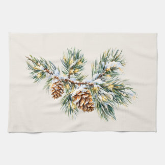 Snowy Pine Branch Kitchen Towel