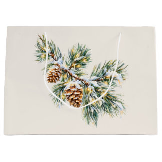 Snowy Pine Branch Large Gift Bag