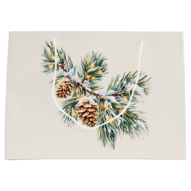 Snowy Pine Branch Large Gift Bag (Front)