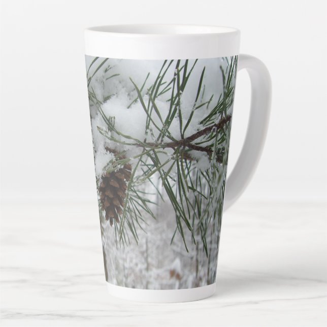 Snowy Pine Branch Latte Mug (Right Angle)