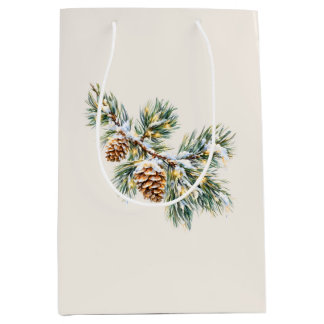 Snowy Pine Branch Medium Gift Bag