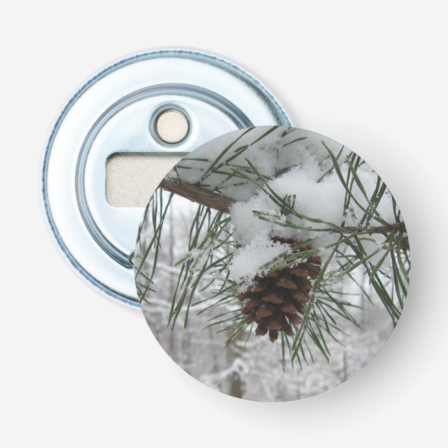 Snowy Pine Branch Winter Nature Photography Bottle Opener (Front)