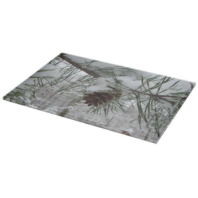 Snowy Pine Branch Winter Nature Photography Cutting Board (Corner)