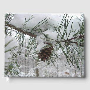 Snowy Pine Branch Winter Nature Photography Guest Book