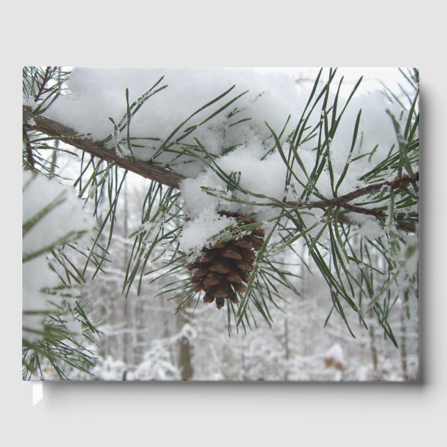 Snowy Pine Branch Winter Nature Photography Guest Book (Front)